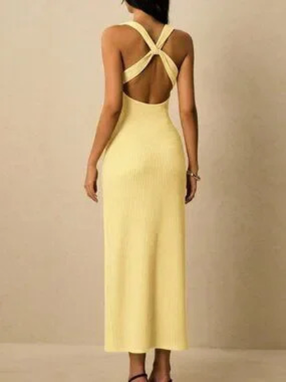 ZARA Light Yellow Sexy Women's Sweetheart Neck Fitted Elegant Sleeveless Dress - Picture 2 of 7